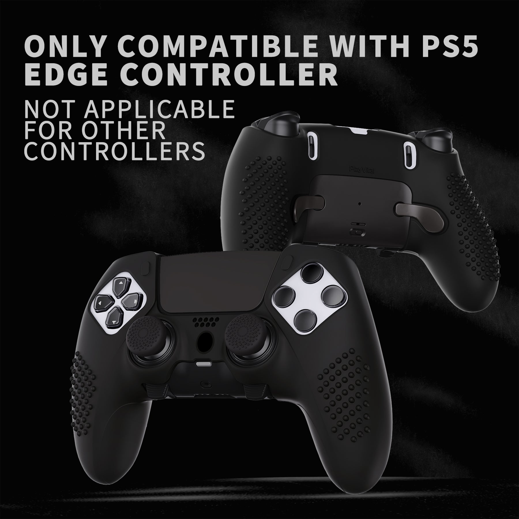 PlayVital 3D Studded Edition Anti-Slip Silicone Cover Case with Thumb Grip Caps for PS5 Edge Controller - Black PlayVital