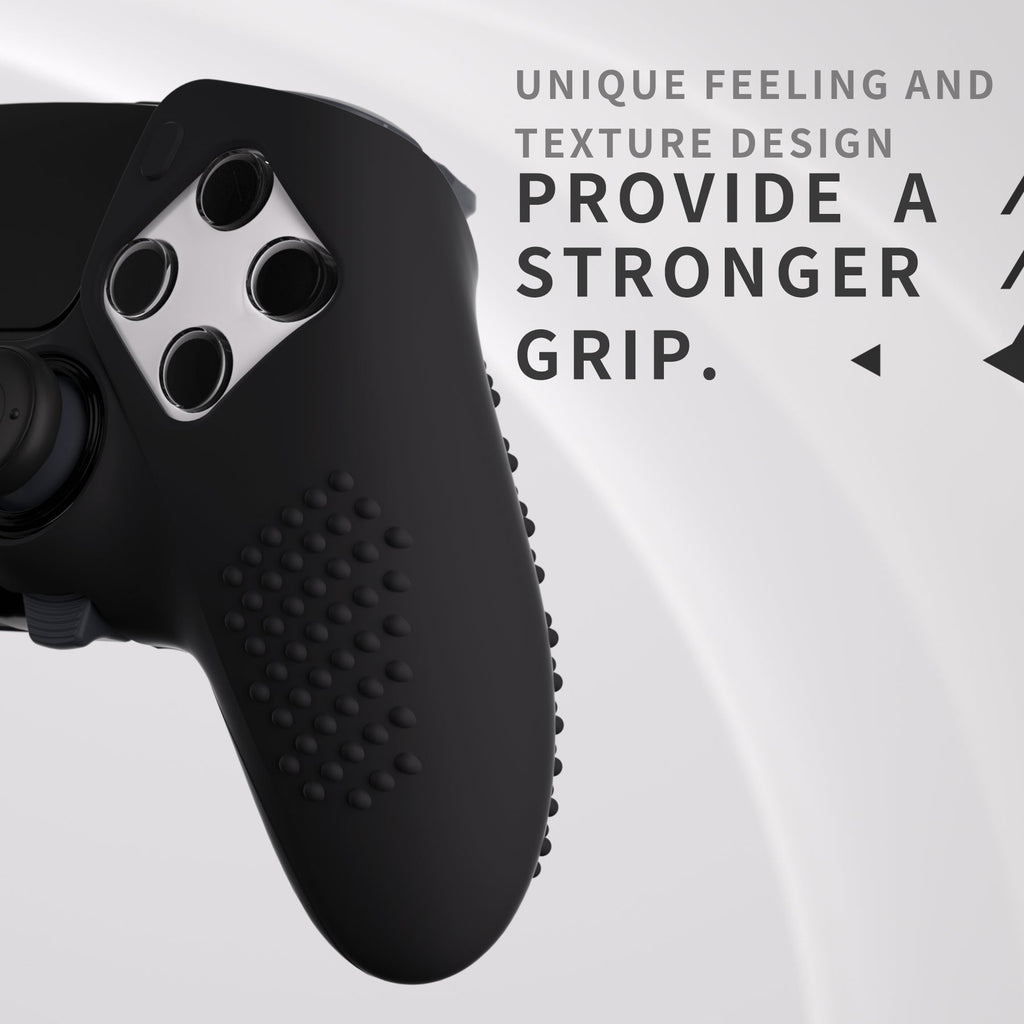 PlayVital 3D Studded Edition Anti-Slip Silicone Cover Case with Thumb Grip Caps for PS5 Edge Controller - Black PlayVital