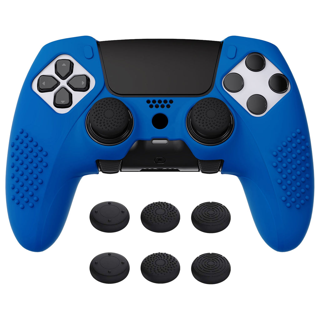 PlayVital 3D Studded Edition Anti-Slip Silicone Cover Case with Thumb Grip Caps for PS5 Edge Controller - Blue PlayVital