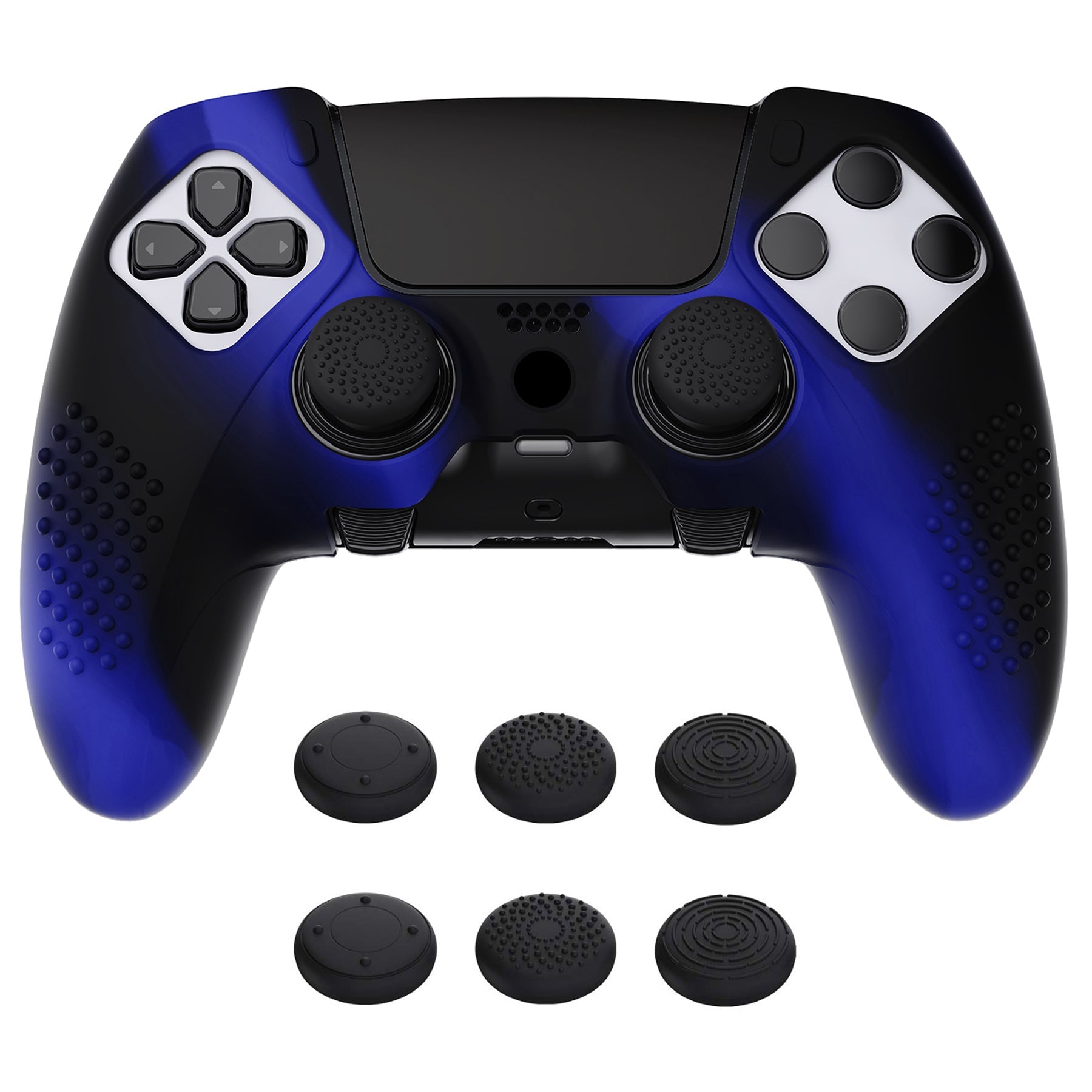 PlayVital 3D Studded Edition Anti-Slip Silicone Cover Case with Thumb Grip Caps for PS5 Edge Controller - Blue & Black PlayVital