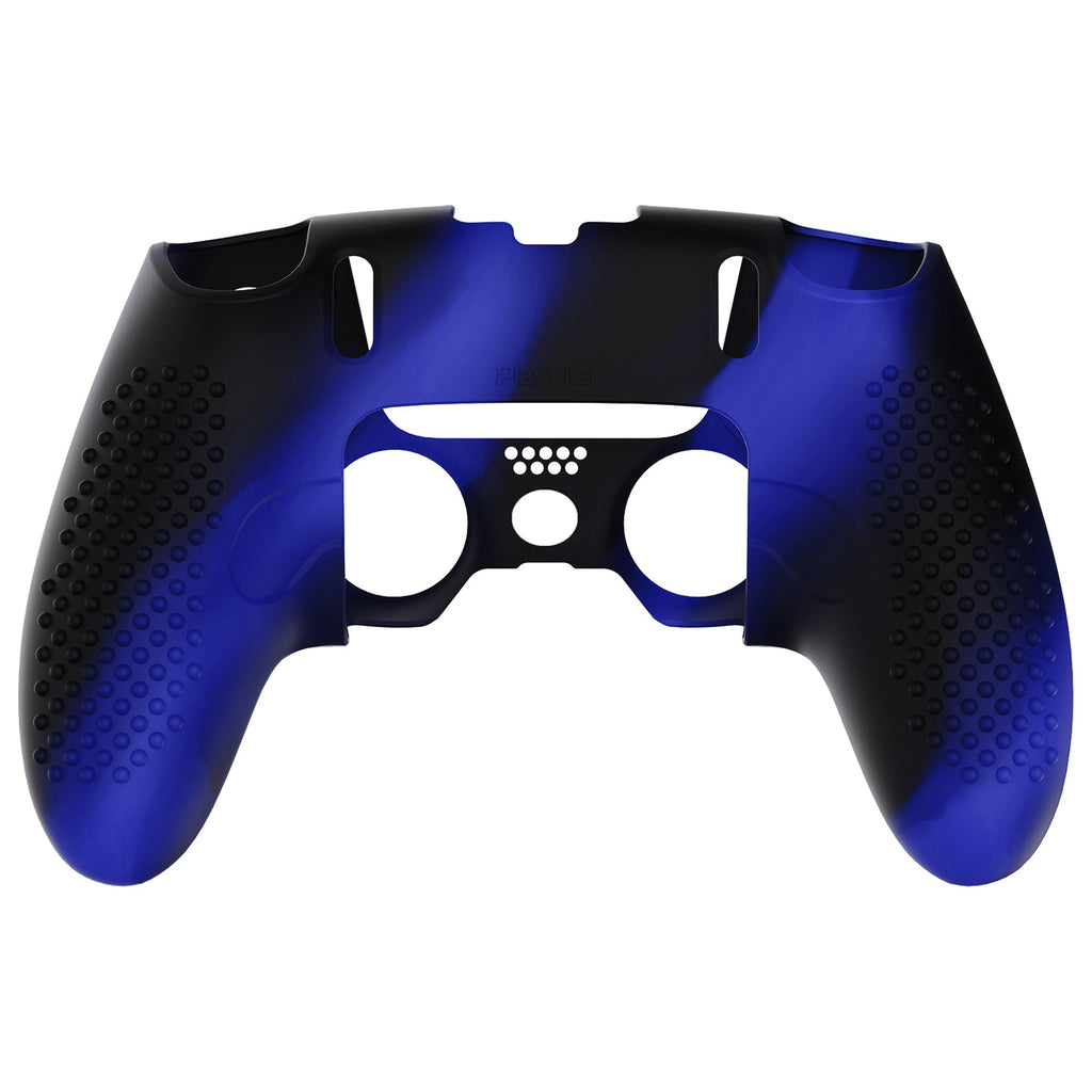 PlayVital 3D Studded Edition Anti-Slip Silicone Cover Case with Thumb Grip Caps for PS5 Edge Controller - Blue & Black PlayVital