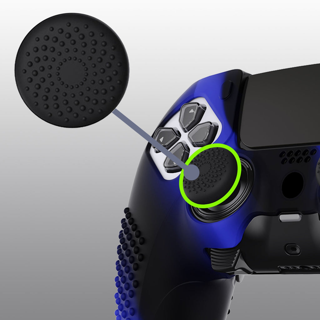 PlayVital 3D Studded Edition Anti-Slip Silicone Cover Case with Thumb Grip Caps for PS5 Edge Controller - Blue & Black PlayVital