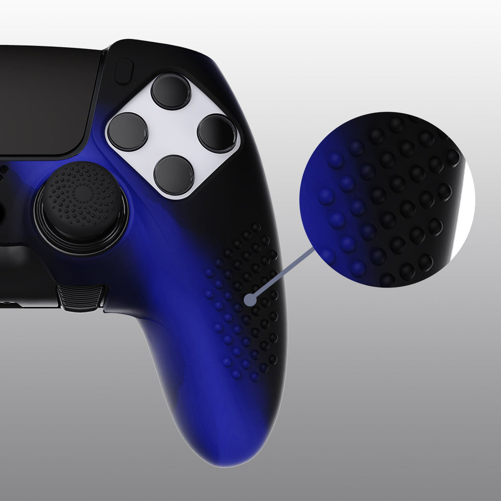 PlayVital 3D Studded Edition Anti-Slip Silicone Cover Case with Thumb Grip Caps for PS5 Edge Controller - Blue & Black PlayVital