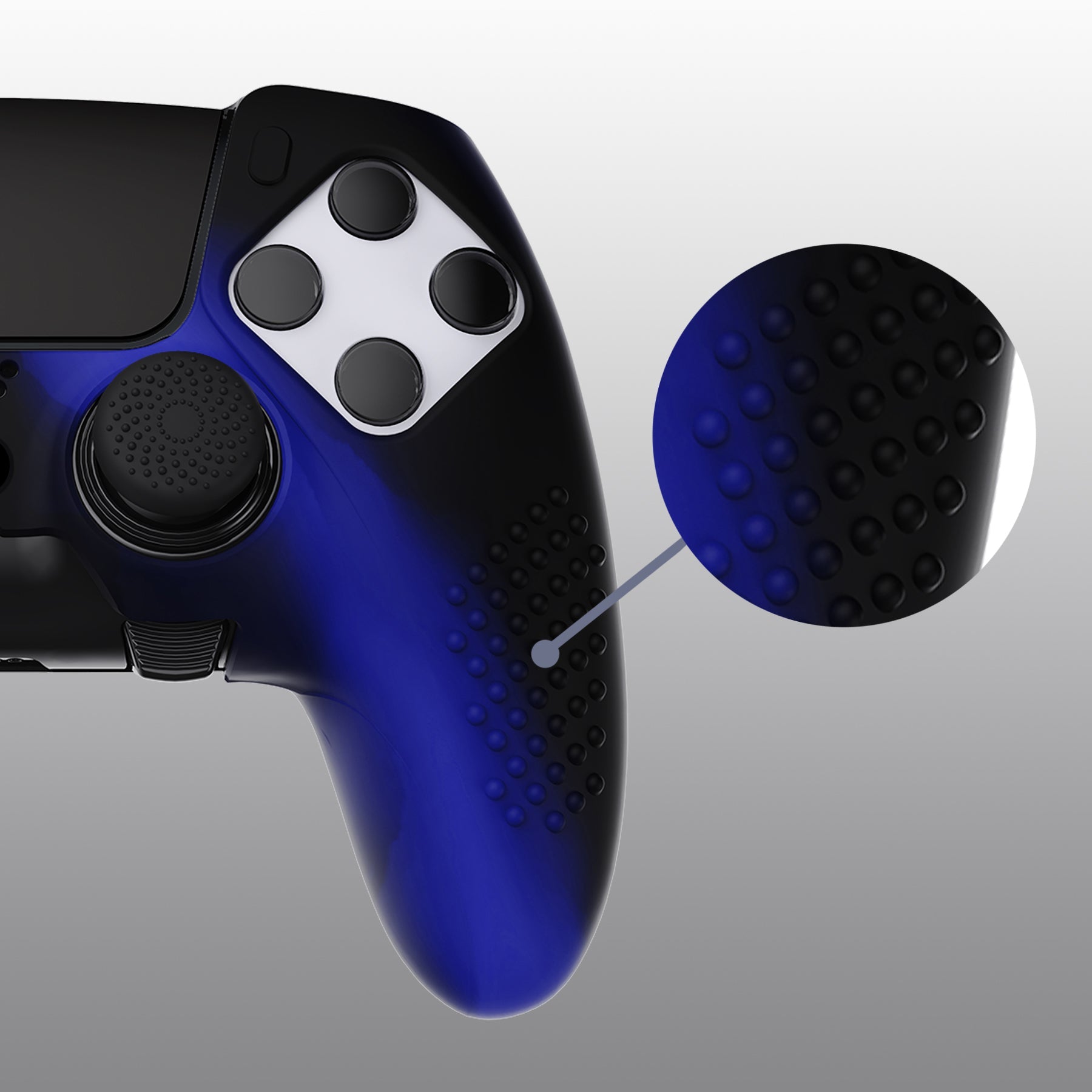 PlayVital 3D Studded Edition Anti-Slip Silicone Cover Case with Thumb Grip Caps for PS5 Edge Controller - Blue & Black PlayVital