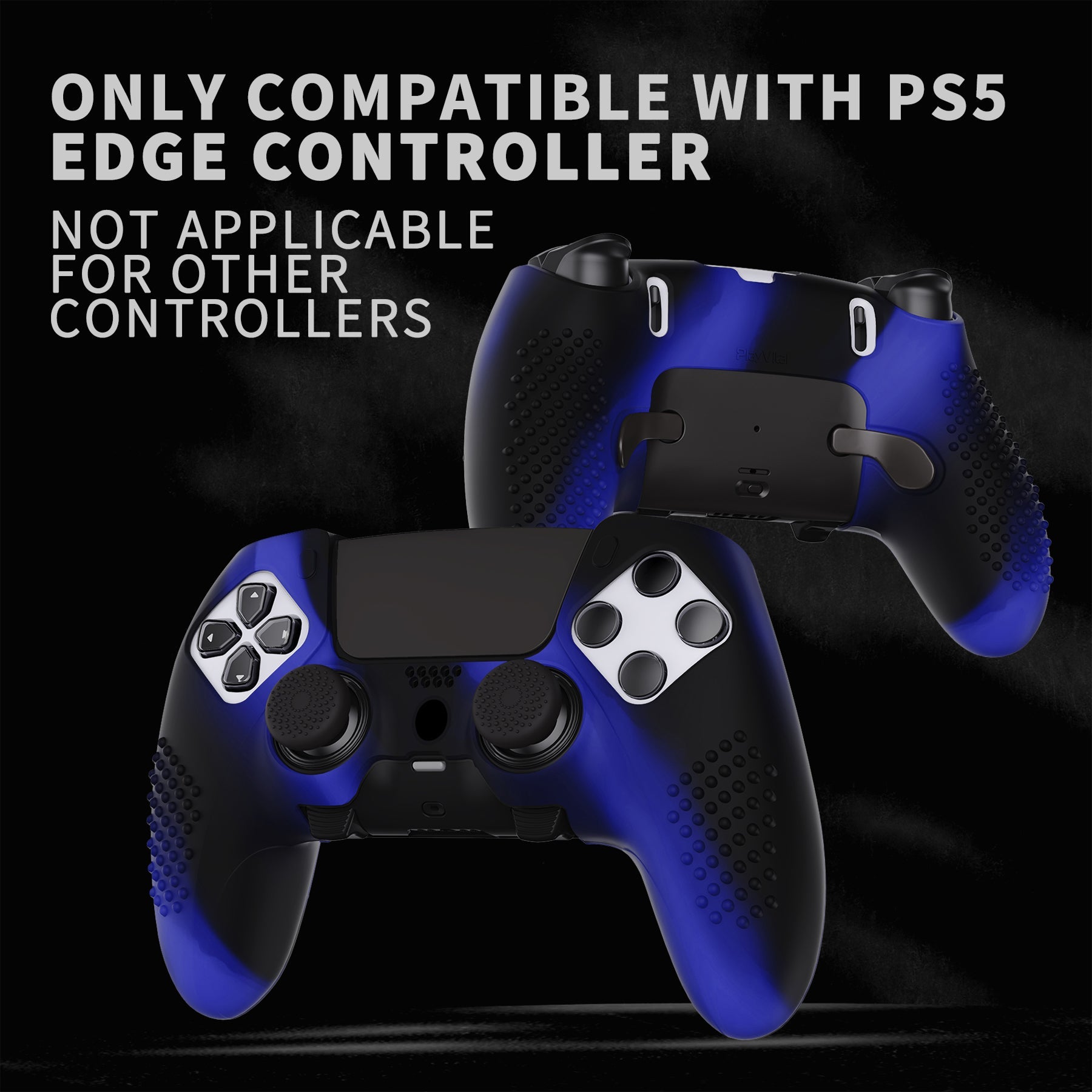 PlayVital 3D Studded Edition Anti-Slip Silicone Cover Case with Thumb Grip Caps for PS5 Edge Controller - Blue & Black PlayVital