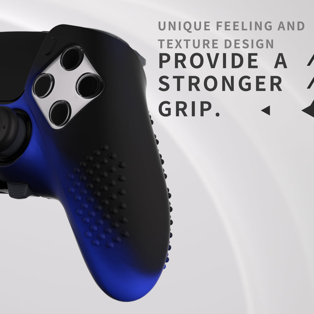 PlayVital 3D Studded Edition Anti-Slip Silicone Cover Case with Thumb Grip Caps for PS5 Edge Controller - Blue & Black PlayVital