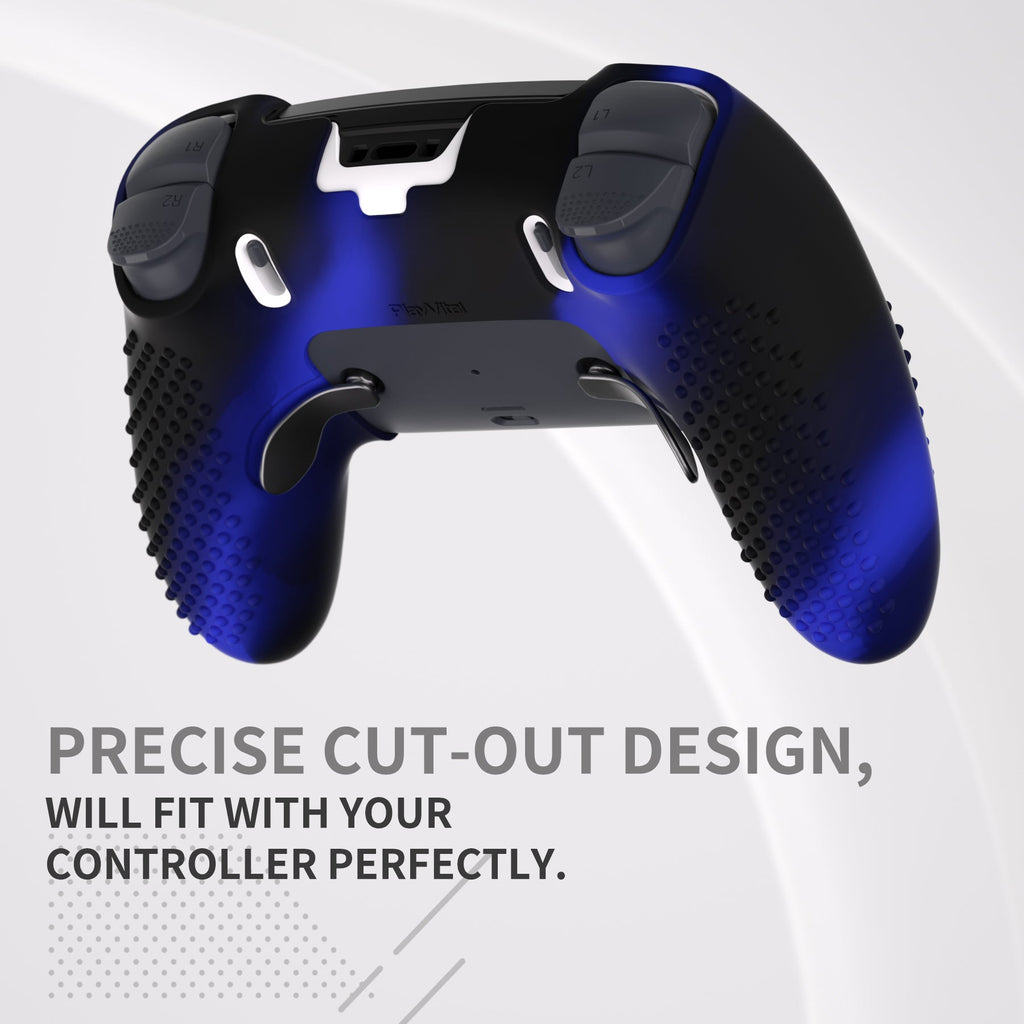 PlayVital 3D Studded Edition Anti-Slip Silicone Cover Case with Thumb Grip Caps for PS5 Edge Controller - Blue & Black PlayVital