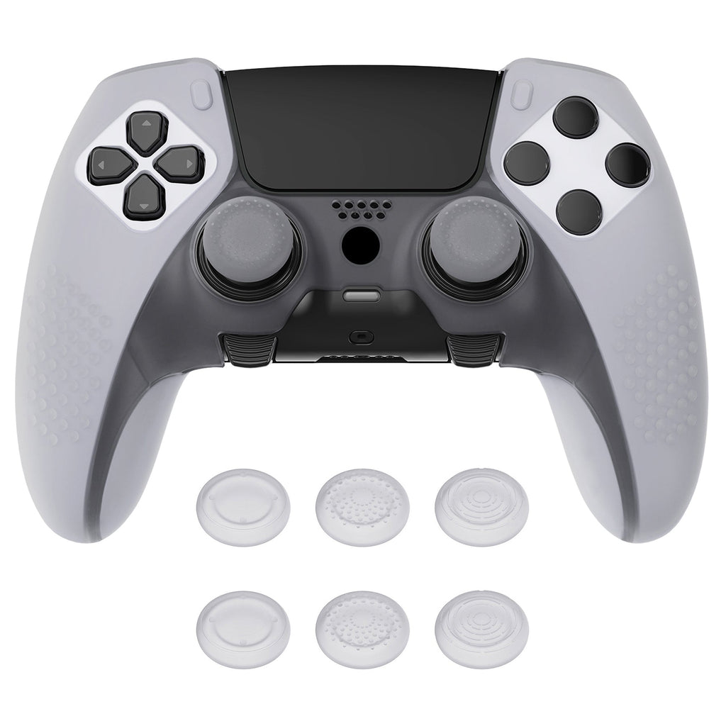 PlayVital 3D Studded Edition Anti-Slip Silicone Cover Case with Thumb Grip Caps for PS5 Edge Controller - Clear White PlayVital