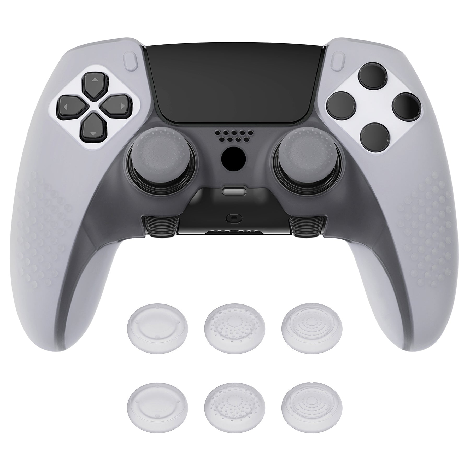 PlayVital 3D Studded Edition Anti-Slip Silicone Cover Case with Thumb Grip Caps for PS5 Edge Controller - Clear White PlayVital
