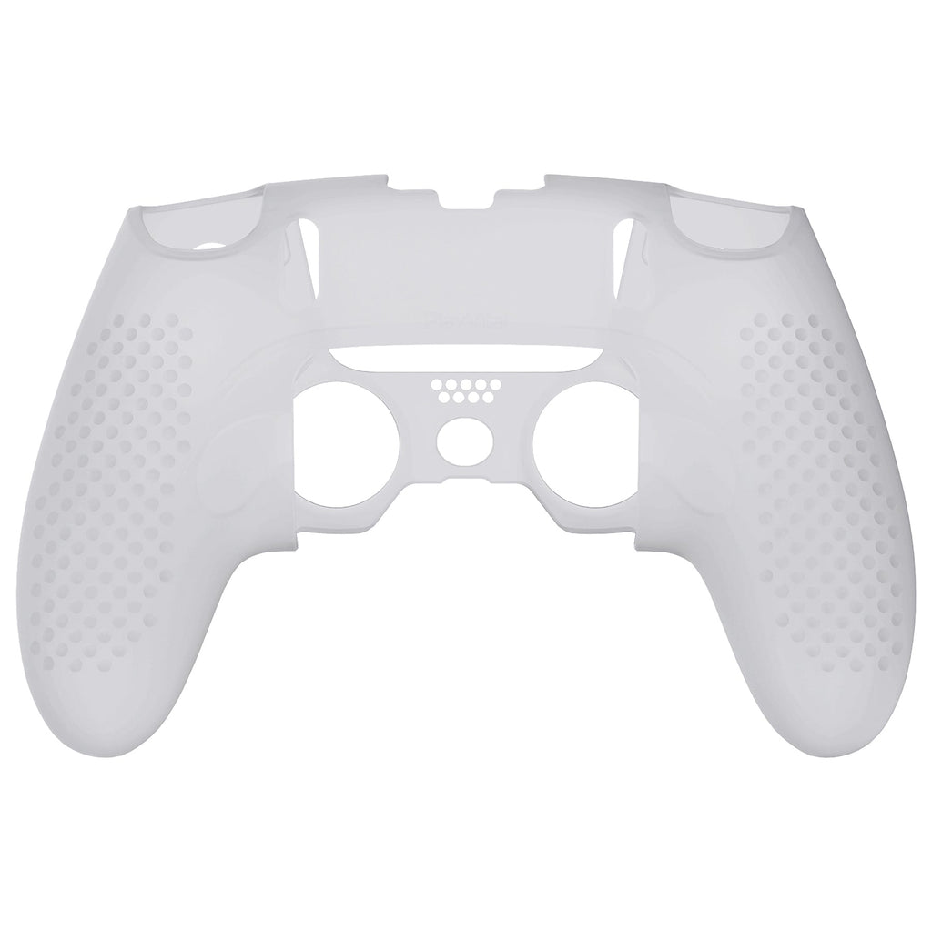 PlayVital 3D Studded Edition Anti-Slip Silicone Cover Case with Thumb Grip Caps for PS5 Edge Controller - Clear White PlayVital