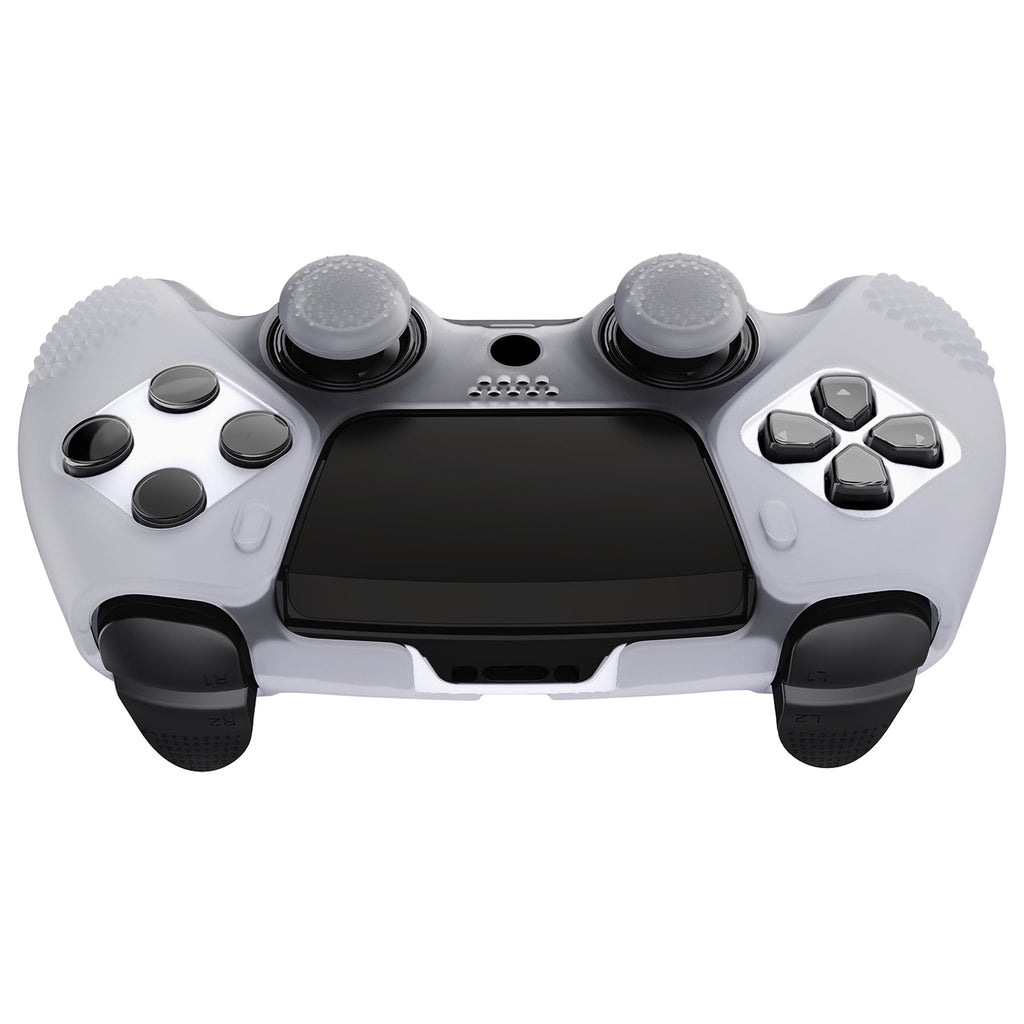 PlayVital 3D Studded Edition Anti-Slip Silicone Cover Case with Thumb Grip Caps for PS5 Edge Controller - Clear White PlayVital