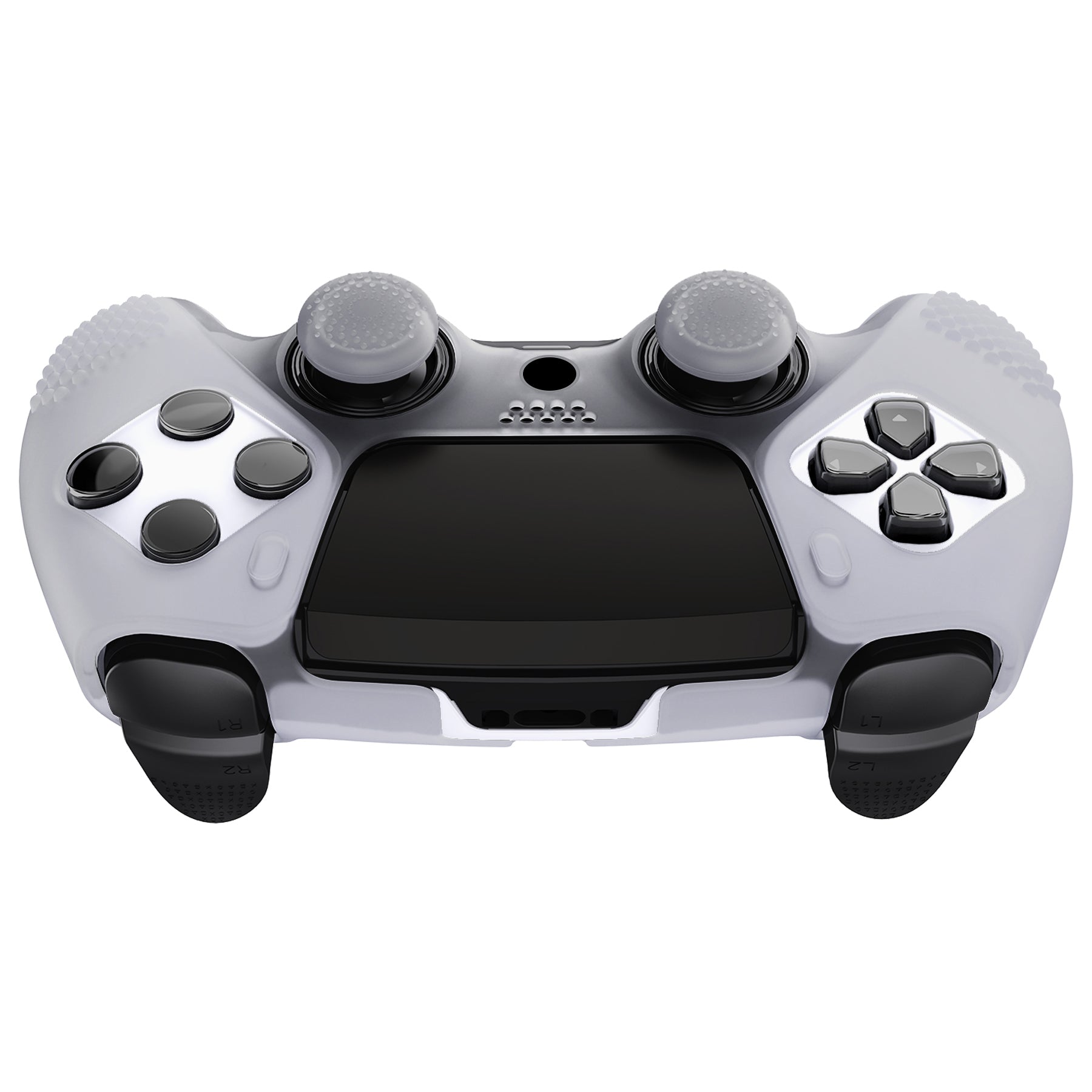 PlayVital 3D Studded Edition Anti-Slip Silicone Cover Case with Thumb Grip Caps for PS5 Edge Controller - Clear White PlayVital