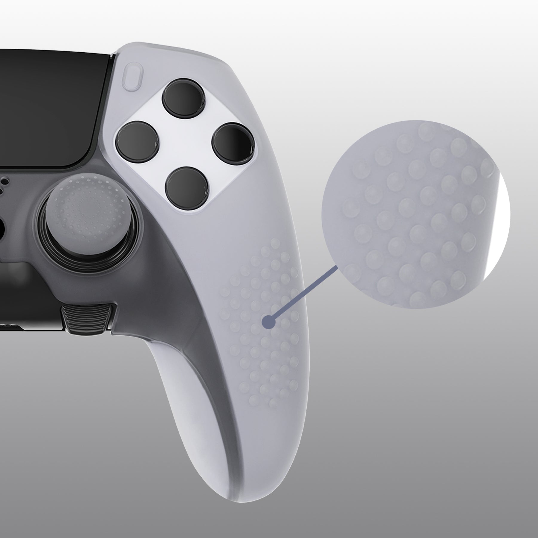 PlayVital 3D Studded Edition Anti-Slip Silicone Cover Case with Thumb Grip Caps for PS5 Edge Controller - Clear White PlayVital