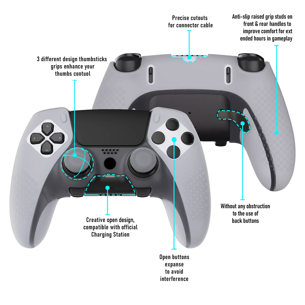 PlayVital 3D Studded Edition Anti-Slip Silicone Cover Case with Thumb Grip Caps for PS5 Edge Controller - Clear White PlayVital
