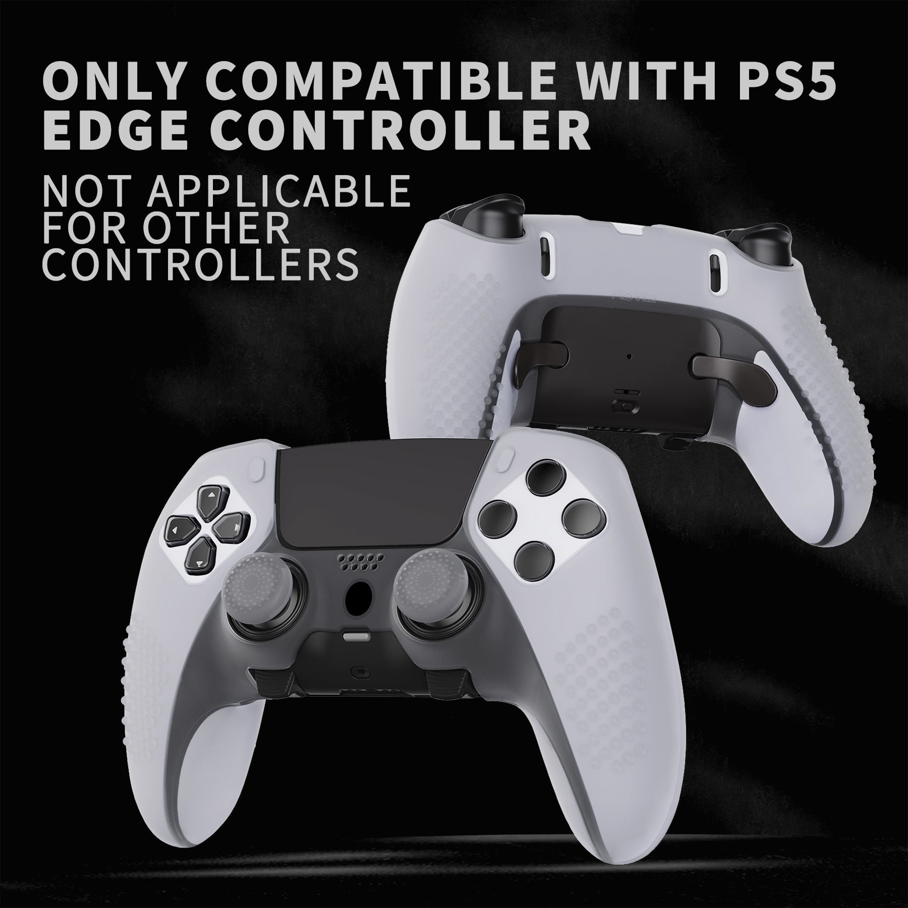 PlayVital 3D Studded Edition Anti-Slip Silicone Cover Case with Thumb Grip Caps for PS5 Edge Controller - Clear White PlayVital