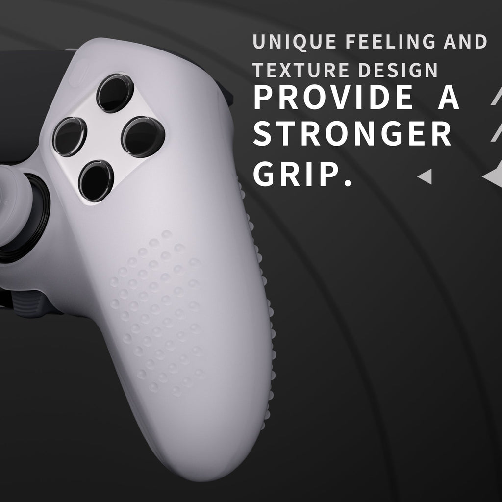 PlayVital 3D Studded Edition Anti-Slip Silicone Cover Case with Thumb Grip Caps for PS5 Edge Controller - Clear White PlayVital