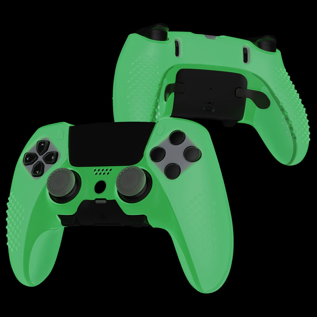 PlayVital 3D Studded Edition Anti-Slip Silicone Cover Case with Thumb Grip Caps for PS5 Edge Controller - Glow in Dark - Green PlayVital