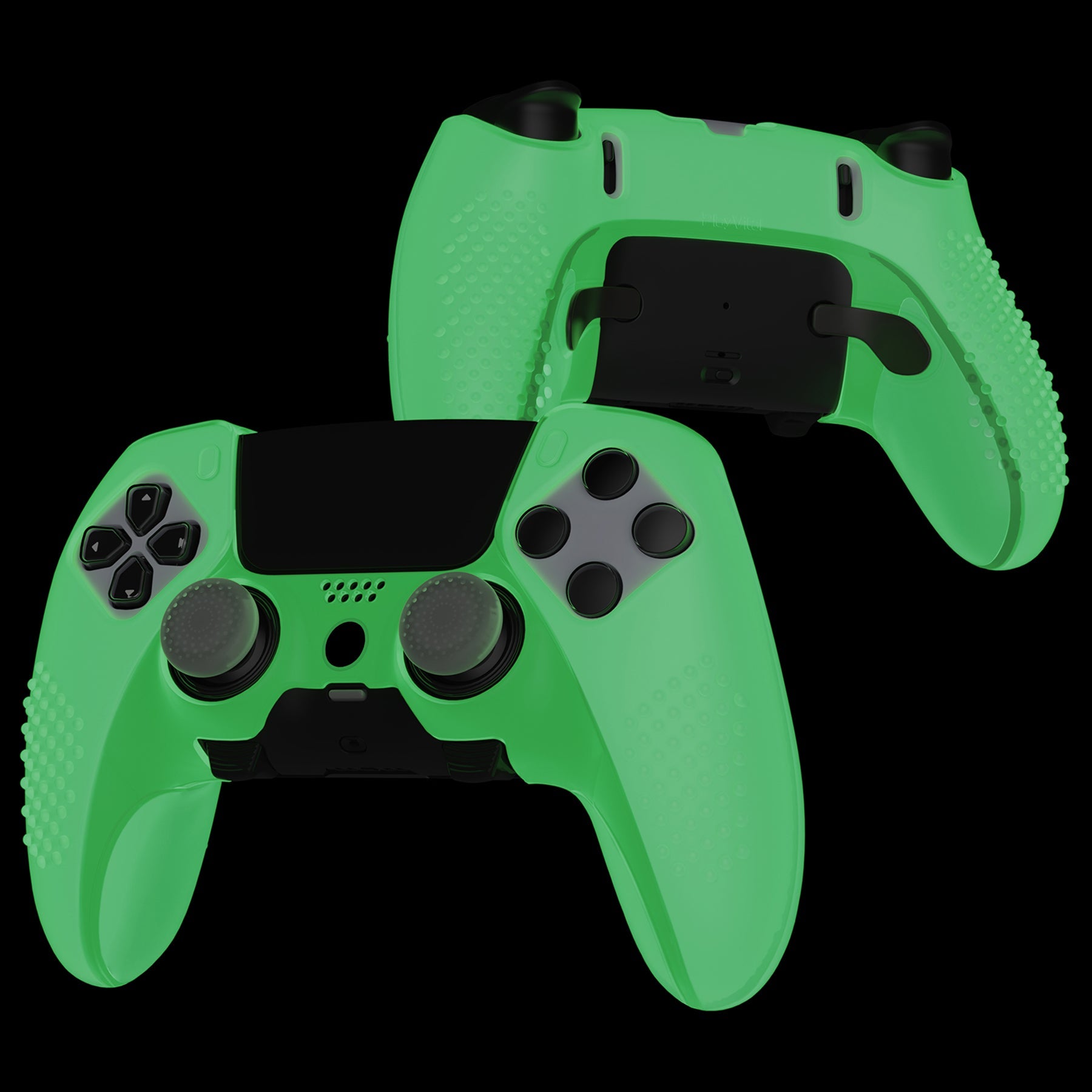 PlayVital 3D Studded Edition Anti-Slip Silicone Cover Case with Thumb Grip Caps for PS5 Edge Controller - Glow in Dark - Green PlayVital