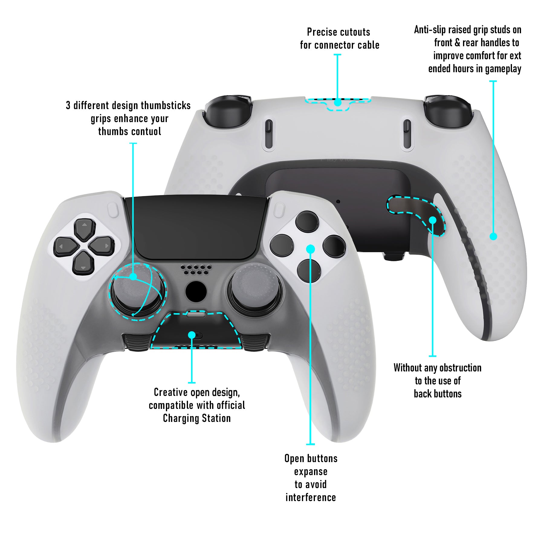 PlayVital 3D Studded Edition Anti-Slip Silicone Cover Case with Thumb Grip Caps for PS5 Edge Controller - Glow in Dark - Green PlayVital