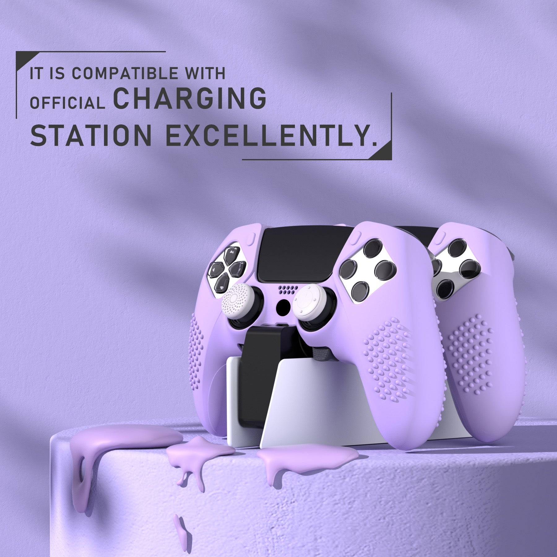 PlayVital 3D Studded Edition Anti-Slip Silicone Cover Case with Thumb Grip Caps for PS5 Edge Controller - Mauve Purple PlayVital