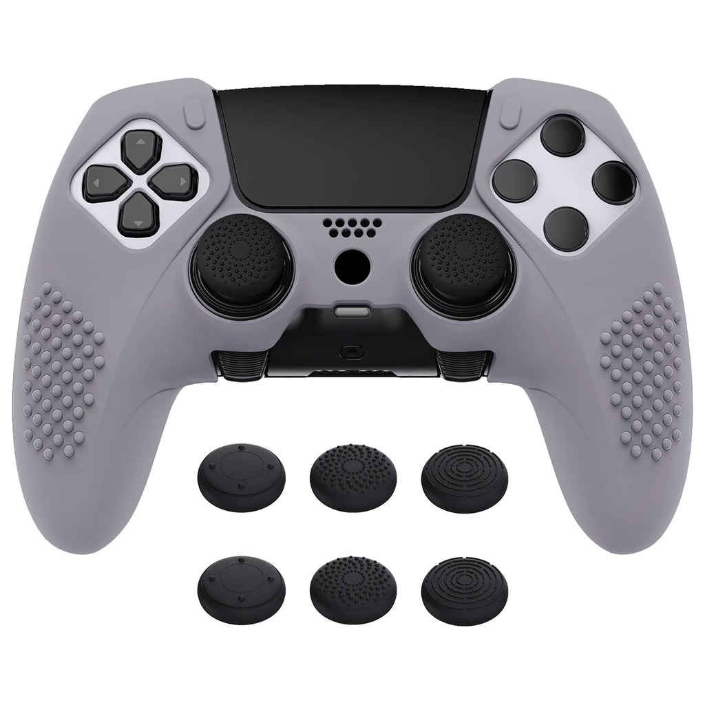 PlayVital 3D Studded Edition Anti-Slip Silicone Cover Case with Thumb Grip Caps for PS5 Edge Controller - Metallic Gray PlayVital
