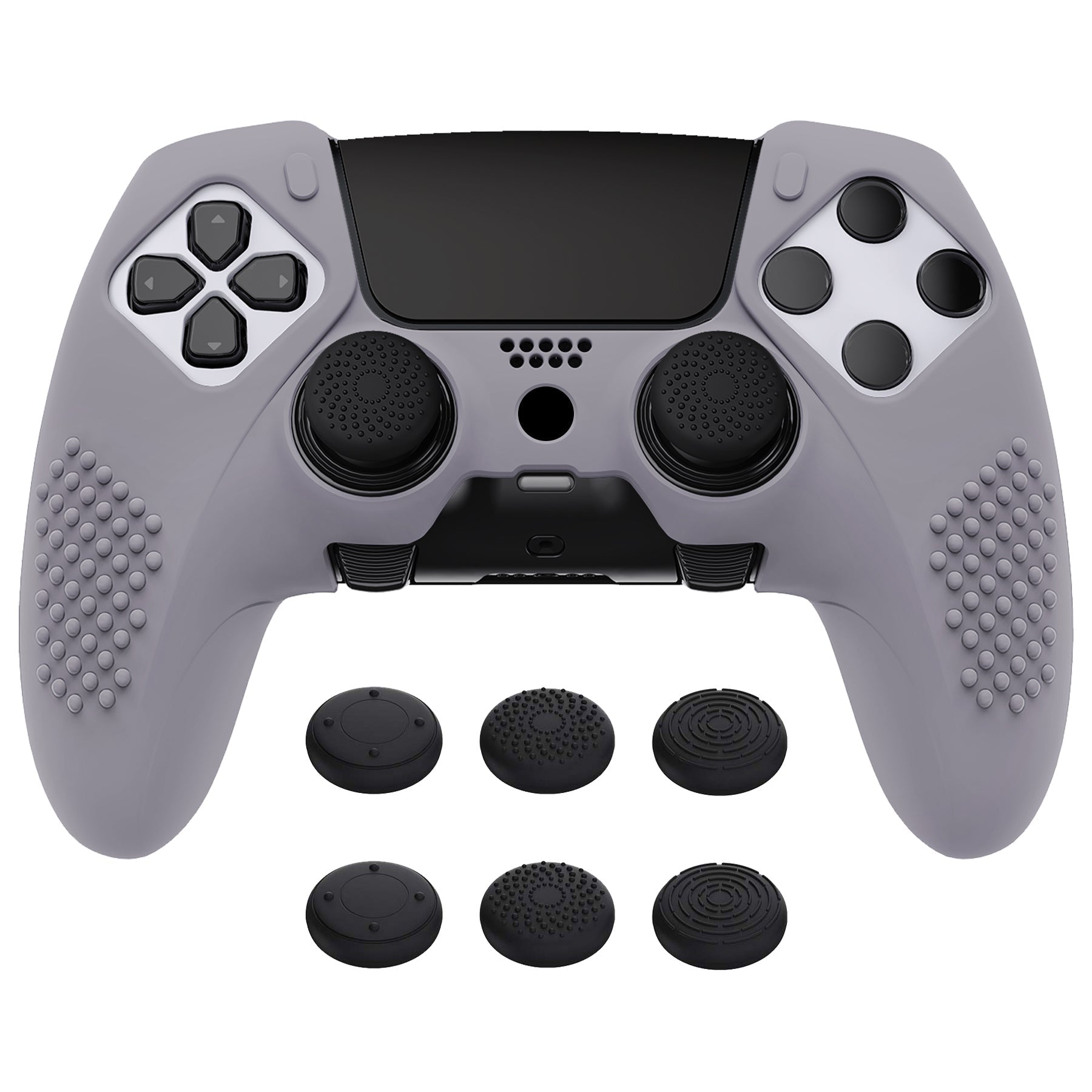 PlayVital 3D Studded Edition Anti-Slip Silicone Cover Case with Thumb Grip Caps for PS5 Edge Controller - Metallic Gray PlayVital