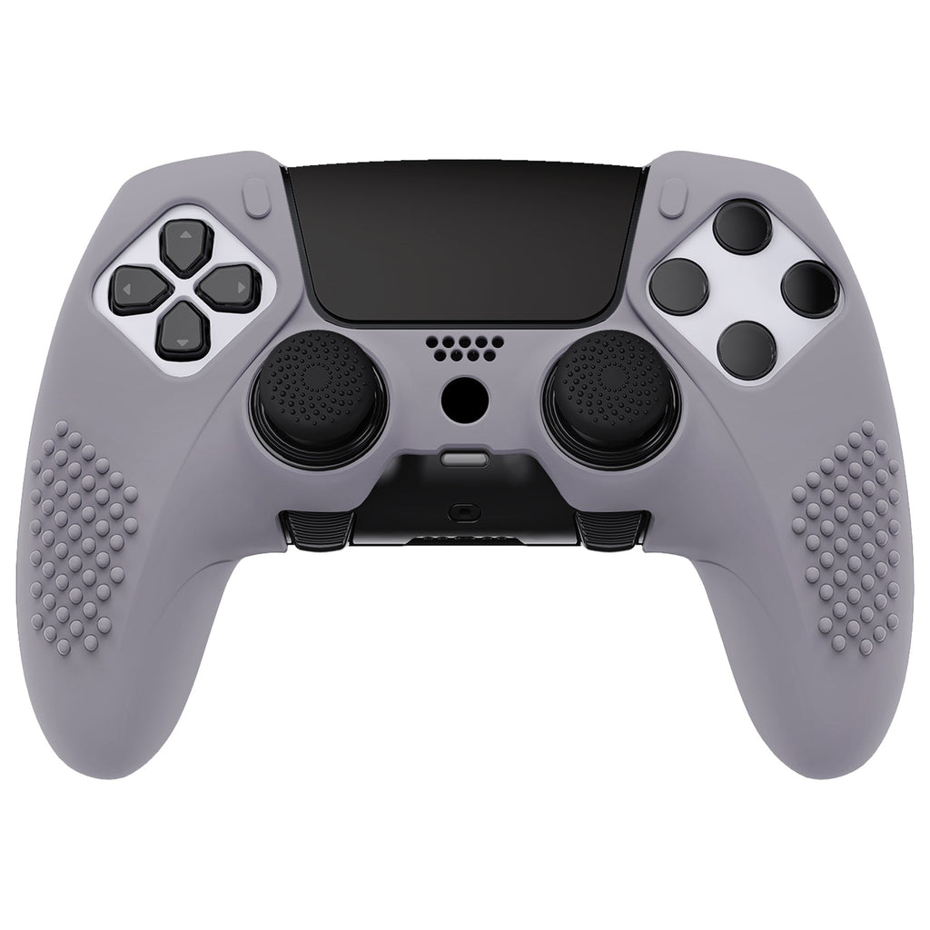 PlayVital 3D Studded Edition Anti-Slip Silicone Cover Case with Thumb Grip Caps for PS5 Edge Controller - Metallic Gray PlayVital