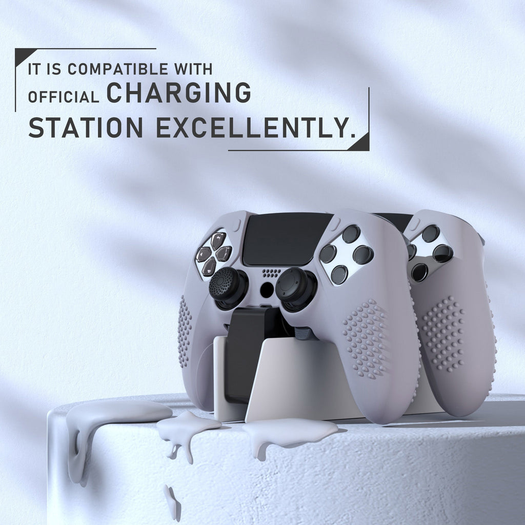 PlayVital 3D Studded Edition Anti-Slip Silicone Cover Case with Thumb Grip Caps for PS5 Edge Controller - Metallic Gray PlayVital