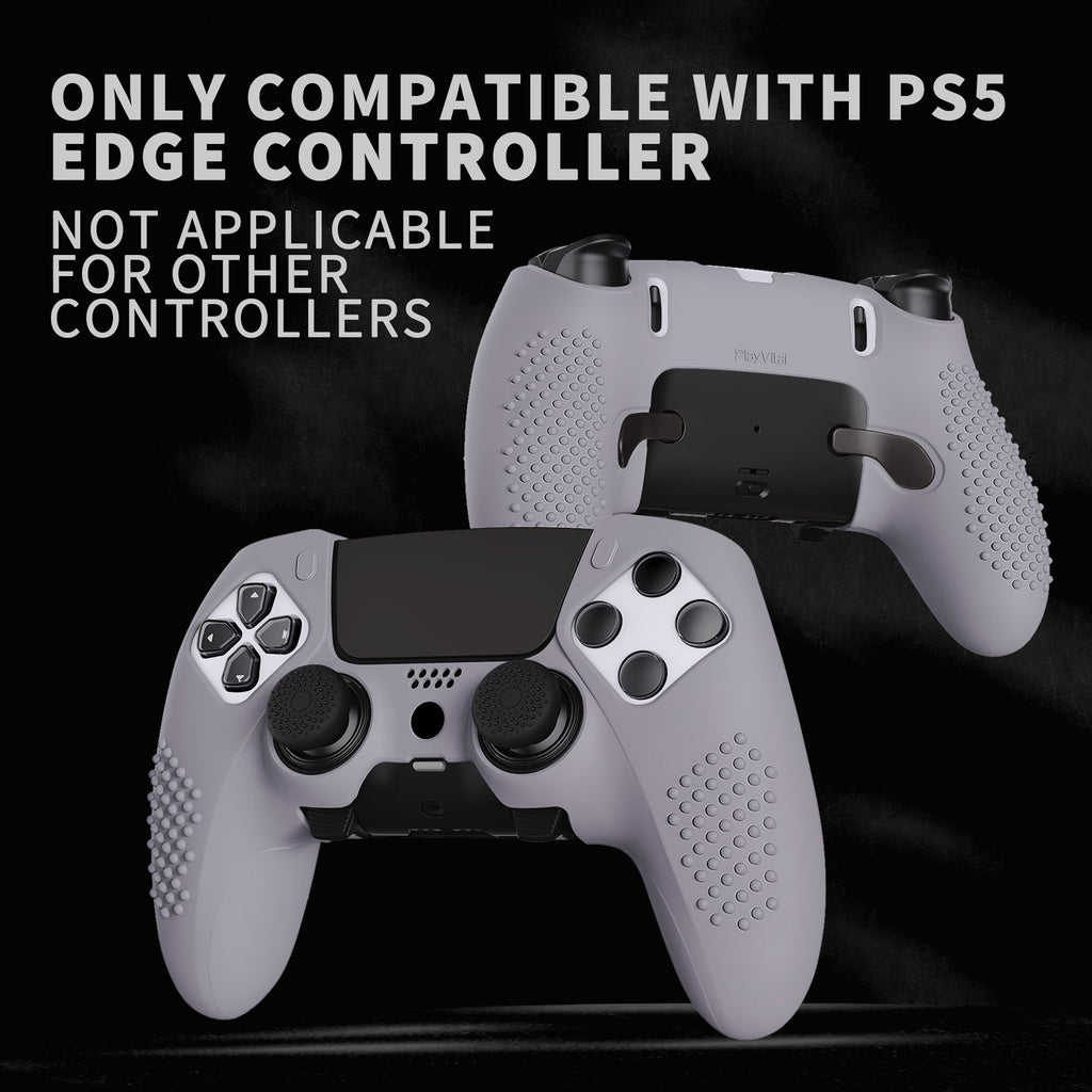 PlayVital 3D Studded Edition Anti-Slip Silicone Cover Case with Thumb Grip Caps for PS5 Edge Controller - Metallic Gray PlayVital