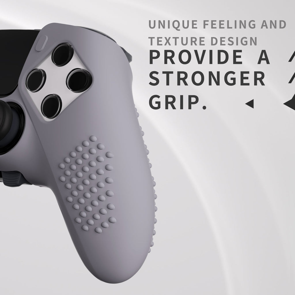 PlayVital 3D Studded Edition Anti-Slip Silicone Cover Case with Thumb Grip Caps for PS5 Edge Controller - Metallic Gray PlayVital