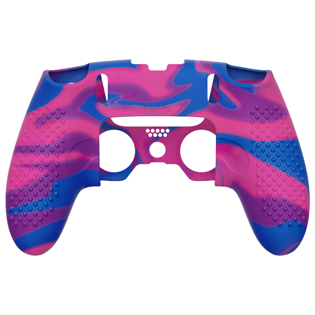 PlayVital 3D Studded Edition Anti-Slip Silicone Cover Case with Thumb Grip Caps for PS5 Edge Controller - Pink & Purple & Blue PlayVital