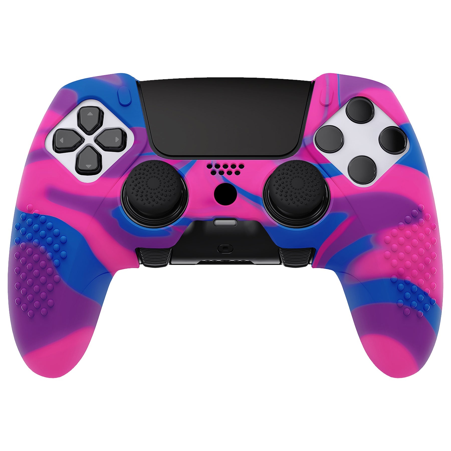 PlayVital 3D Studded Edition Anti-Slip Silicone Cover Case with Thumb Grip Caps for PS5 Edge Controller - Pink & Purple & Blue PlayVital
