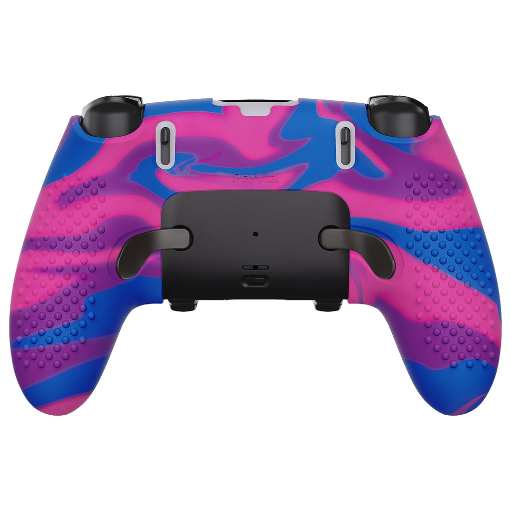 PlayVital 3D Studded Edition Anti-Slip Silicone Cover Case with Thumb Grip Caps for PS5 Edge Controller - Pink & Purple & Blue PlayVital