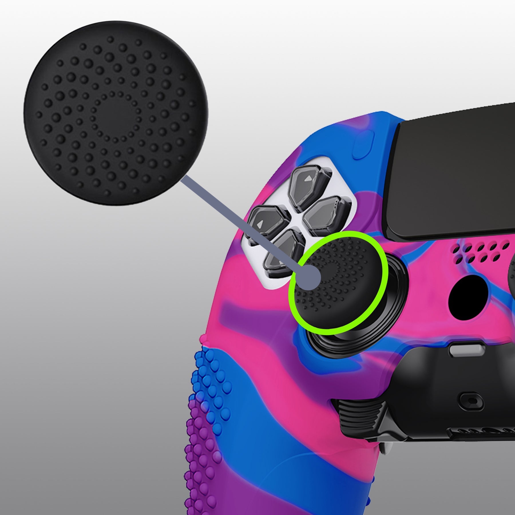 PlayVital 3D Studded Edition Anti-Slip Silicone Cover Case with Thumb Grip Caps for PS5 Edge Controller - Pink & Purple & Blue PlayVital