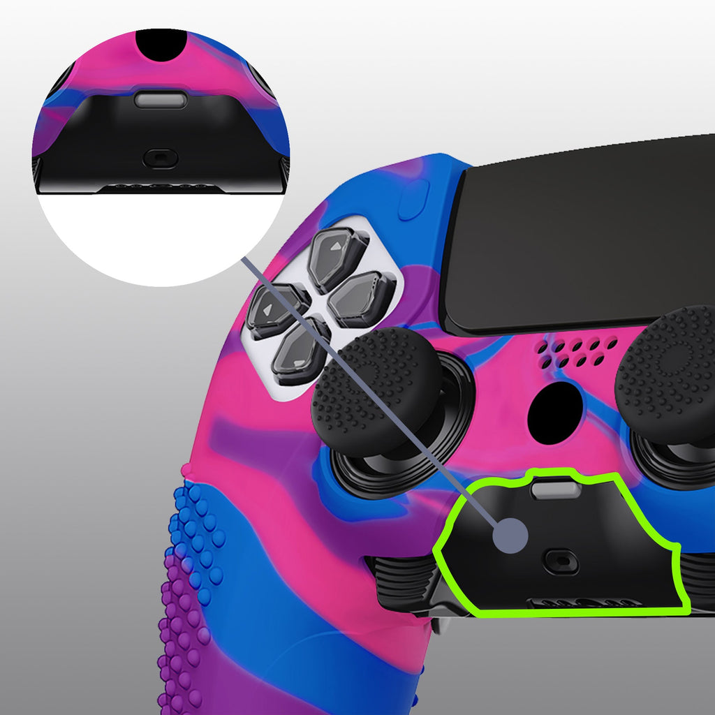 PlayVital 3D Studded Edition Anti-Slip Silicone Cover Case with Thumb Grip Caps for PS5 Edge Controller - Pink & Purple & Blue PlayVital