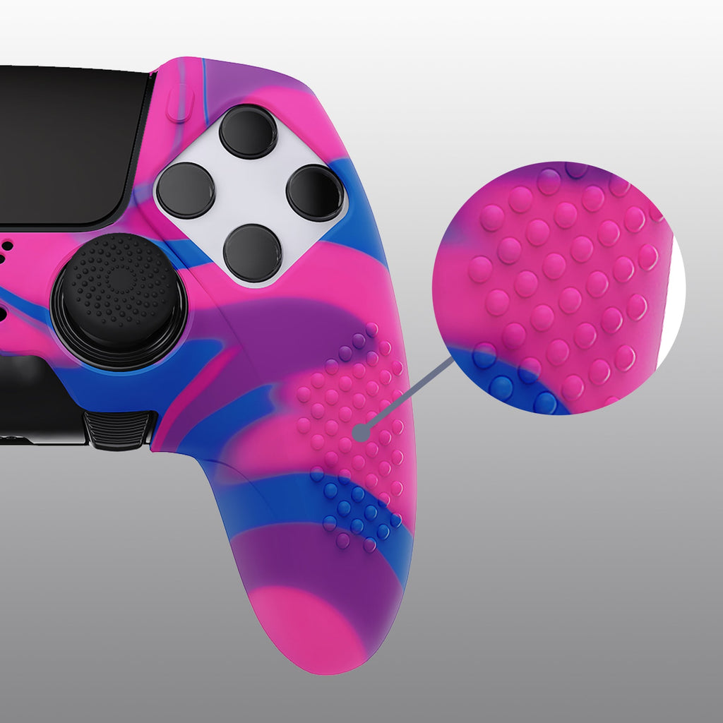 PlayVital 3D Studded Edition Anti-Slip Silicone Cover Case with Thumb Grip Caps for PS5 Edge Controller - Pink & Purple & Blue PlayVital