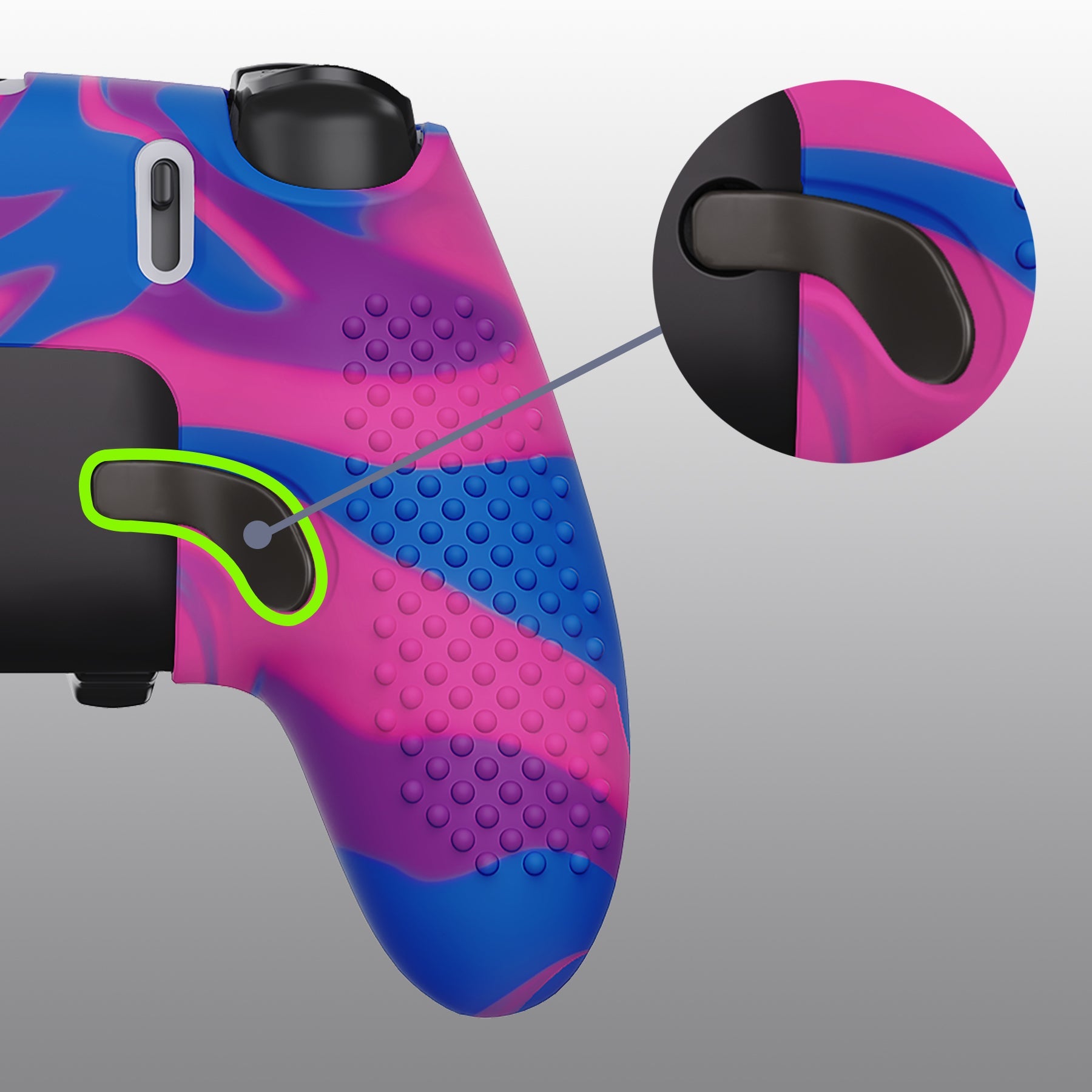 PlayVital 3D Studded Edition Anti-Slip Silicone Cover Case with Thumb Grip Caps for PS5 Edge Controller - Pink & Purple & Blue PlayVital