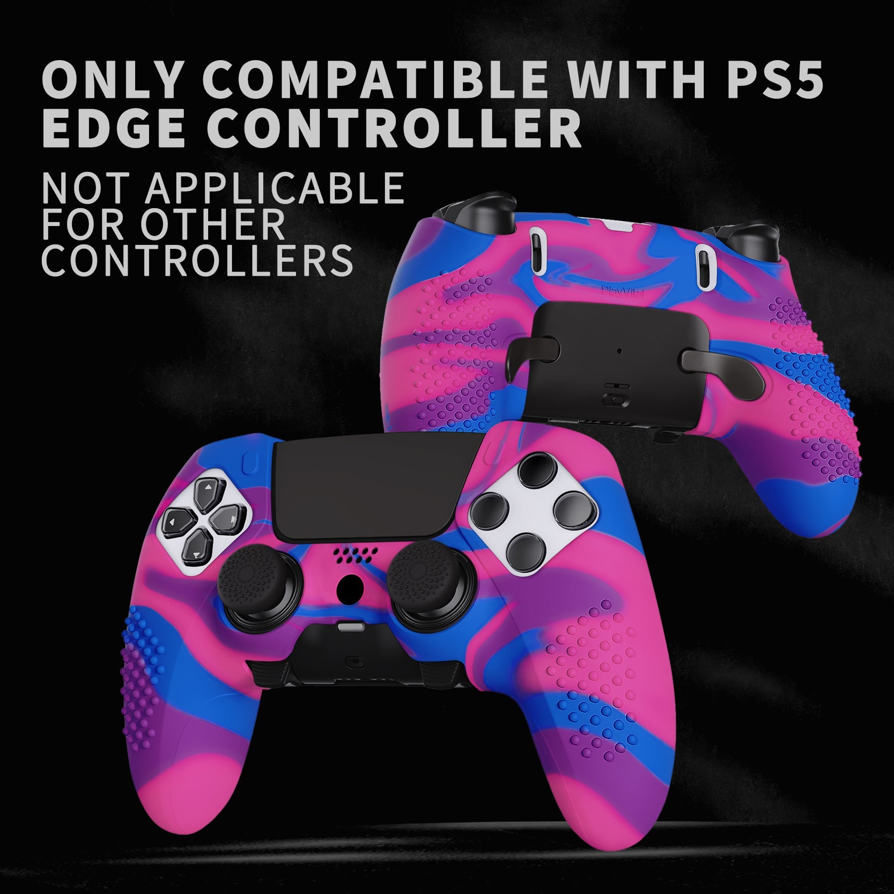 PlayVital 3D Studded Edition Anti-Slip Silicone Cover Case with Thumb Grip Caps for PS5 Edge Controller - Pink & Purple & Blue PlayVital