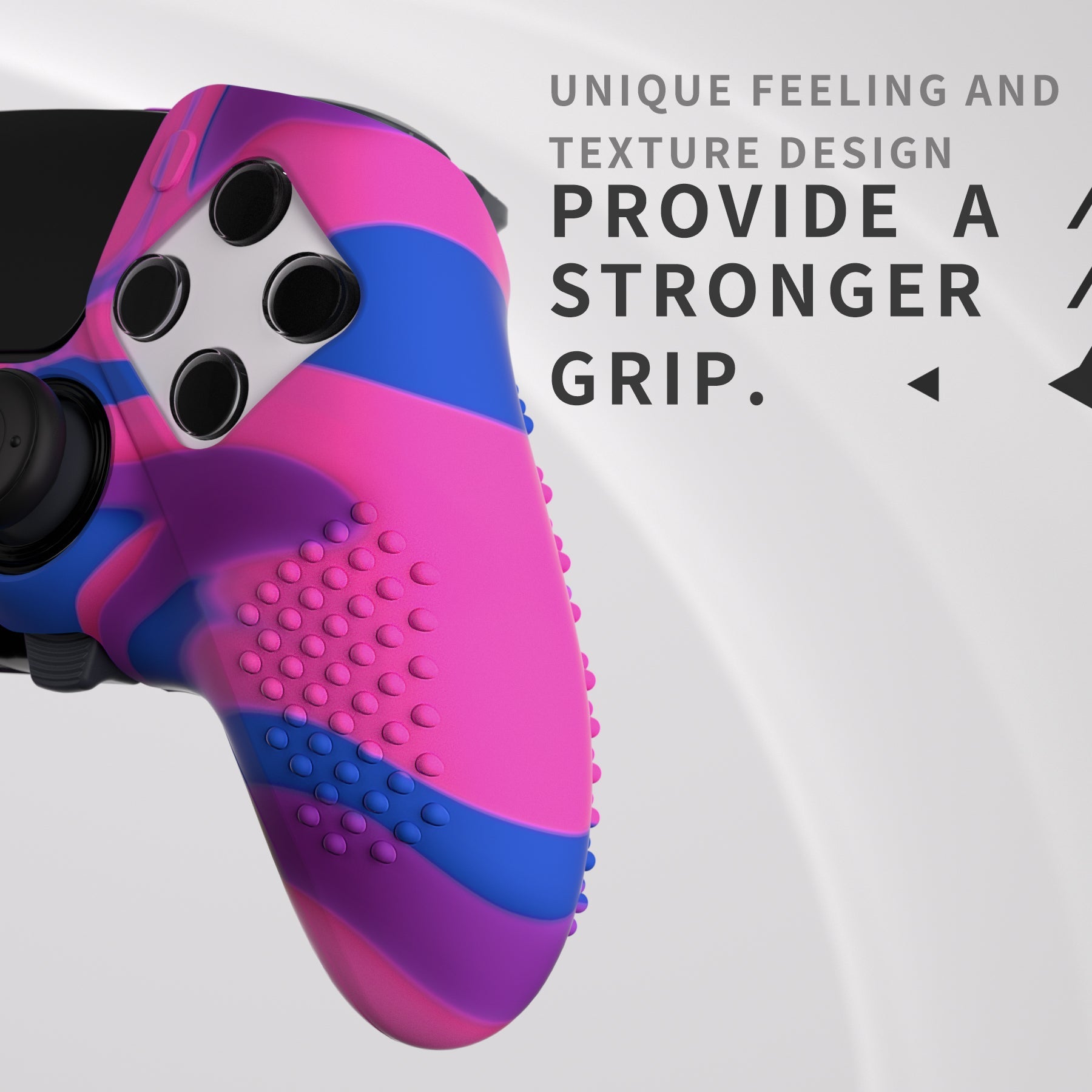PlayVital 3D Studded Edition Anti-Slip Silicone Cover Case with Thumb Grip Caps for PS5 Edge Controller - Pink & Purple & Blue PlayVital