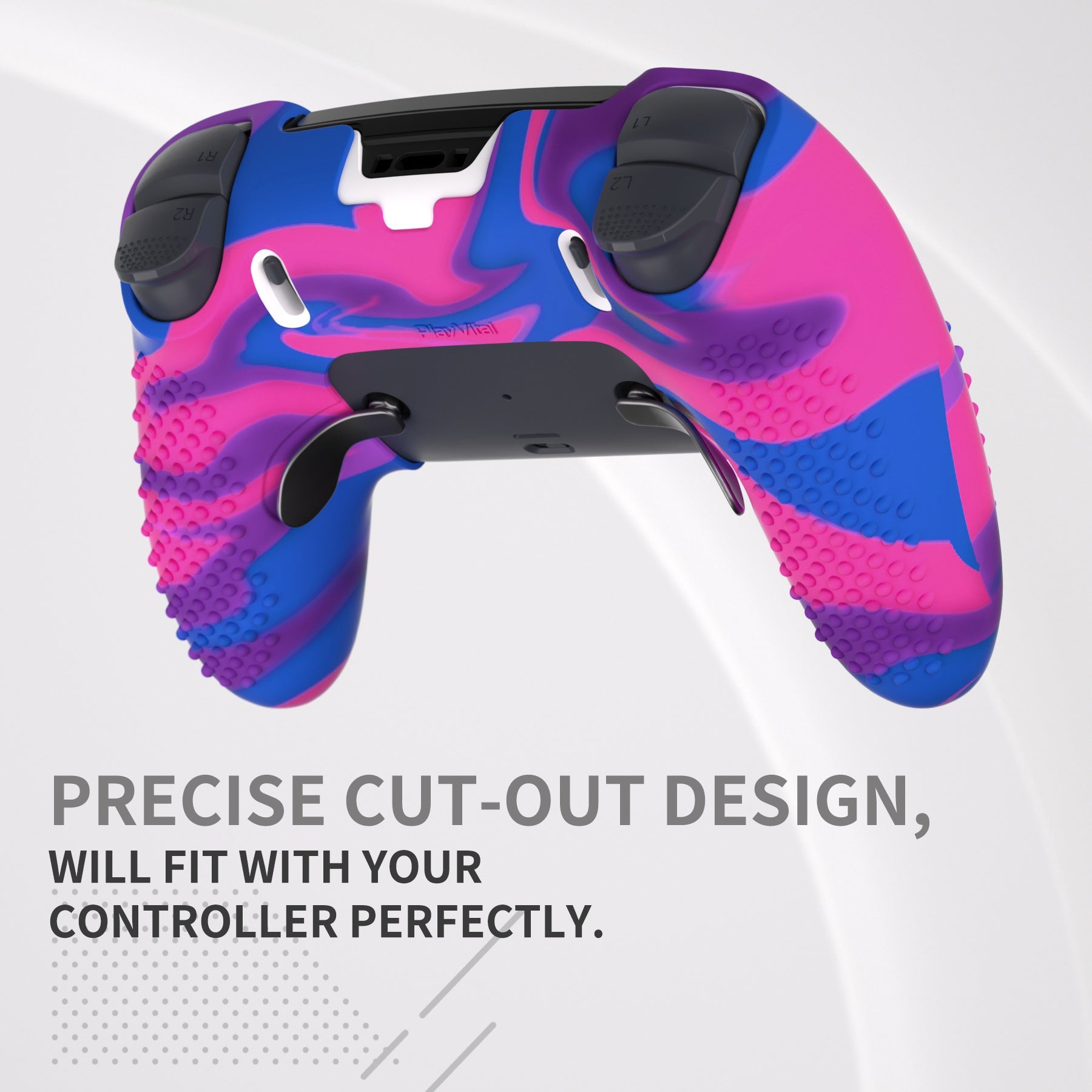 PlayVital 3D Studded Edition Anti-Slip Silicone Cover Case with Thumb Grip Caps for PS5 Edge Controller - Pink & Purple & Blue PlayVital