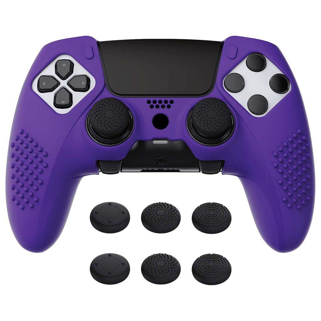PlayVital 3D Studded Edition Anti-Slip Silicone Cover Case with Thumb Grip Caps for PS5 Edge Controller - Purple PlayVital