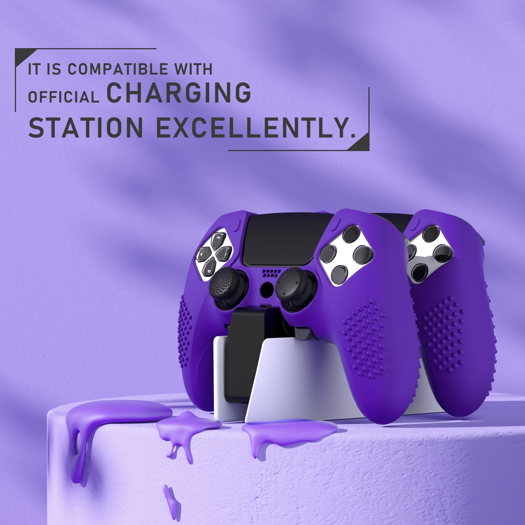 PlayVital 3D Studded Edition Anti-Slip Silicone Cover Case with Thumb Grip Caps for PS5 Edge Controller - Purple PlayVital