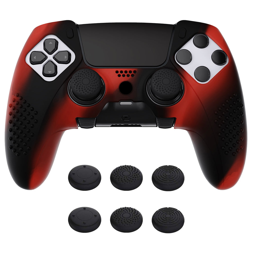 PlayVital 3D Studded Edition Anti-Slip Silicone Cover Case with Thumb Grip Caps for PS5 Edge Controller - Red & Black PlayVital