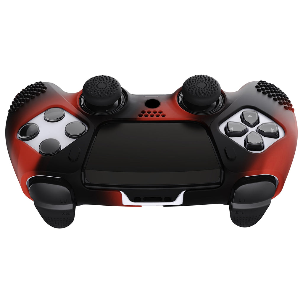 PlayVital 3D Studded Edition Anti-Slip Silicone Cover Case with Thumb Grip Caps for PS5 Edge Controller - Red & Black PlayVital