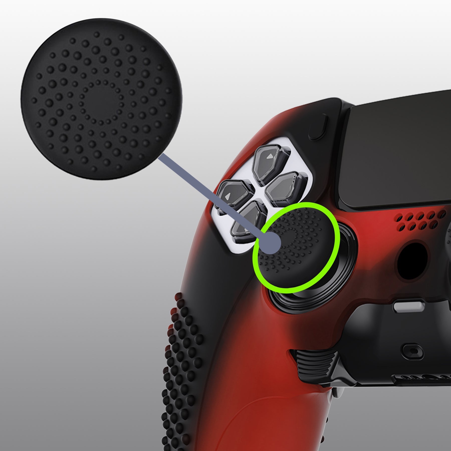 PlayVital 3D Studded Edition Anti-Slip Silicone Cover Case with Thumb Grip Caps for PS5 Edge Controller - Red & Black PlayVital