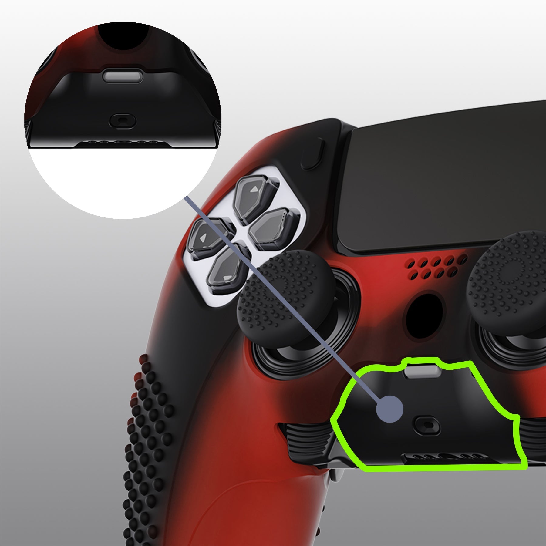 PlayVital 3D Studded Edition Anti-Slip Silicone Cover Case with Thumb Grip Caps for PS5 Edge Controller - Red & Black PlayVital
