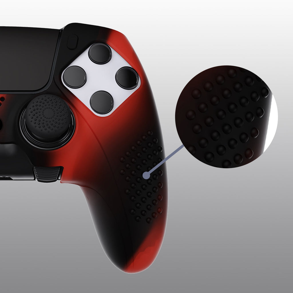 PlayVital 3D Studded Edition Anti-Slip Silicone Cover Case with Thumb Grip Caps for PS5 Edge Controller - Red & Black PlayVital