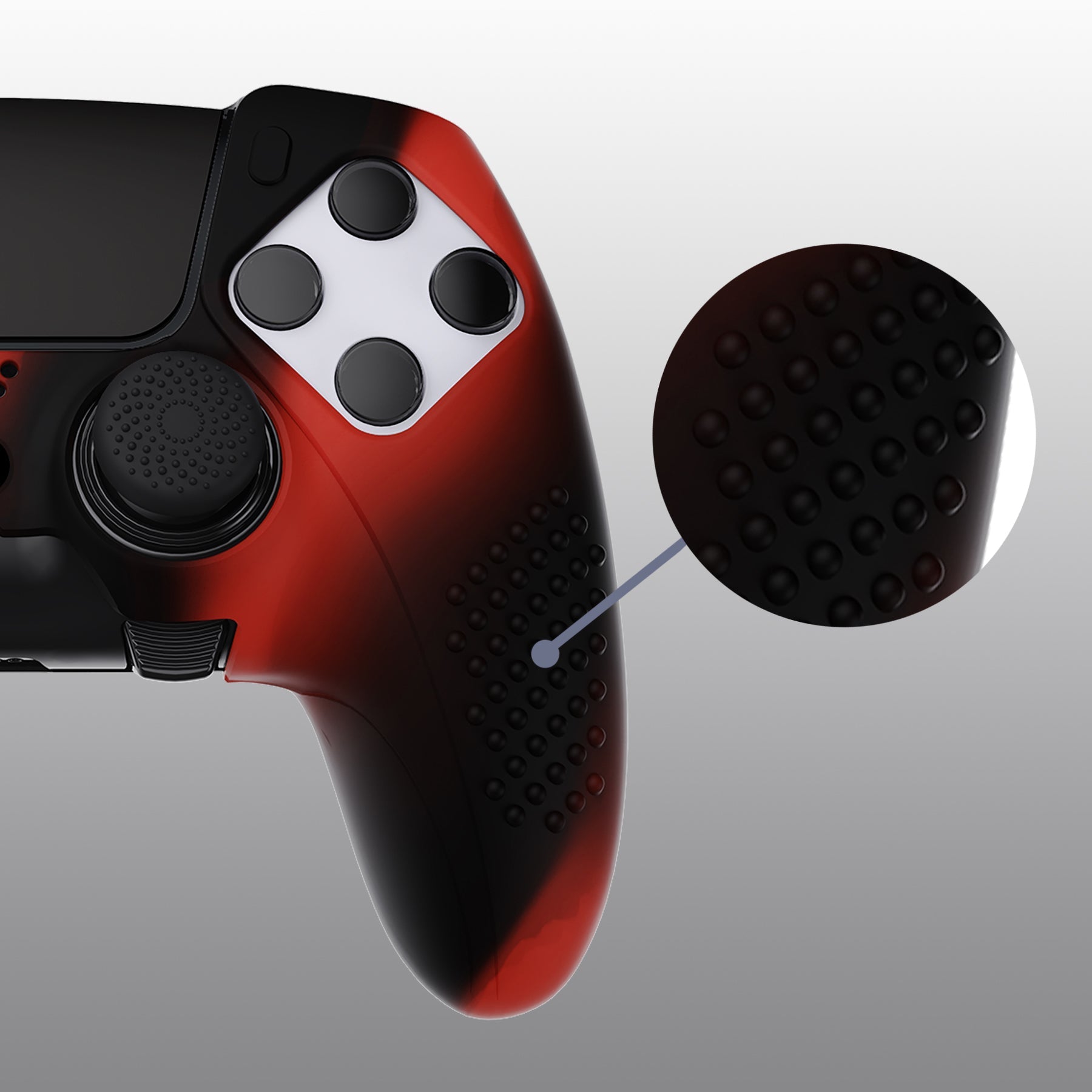 PlayVital 3D Studded Edition Anti-Slip Silicone Cover Case with Thumb Grip Caps for PS5 Edge Controller - Red & Black PlayVital