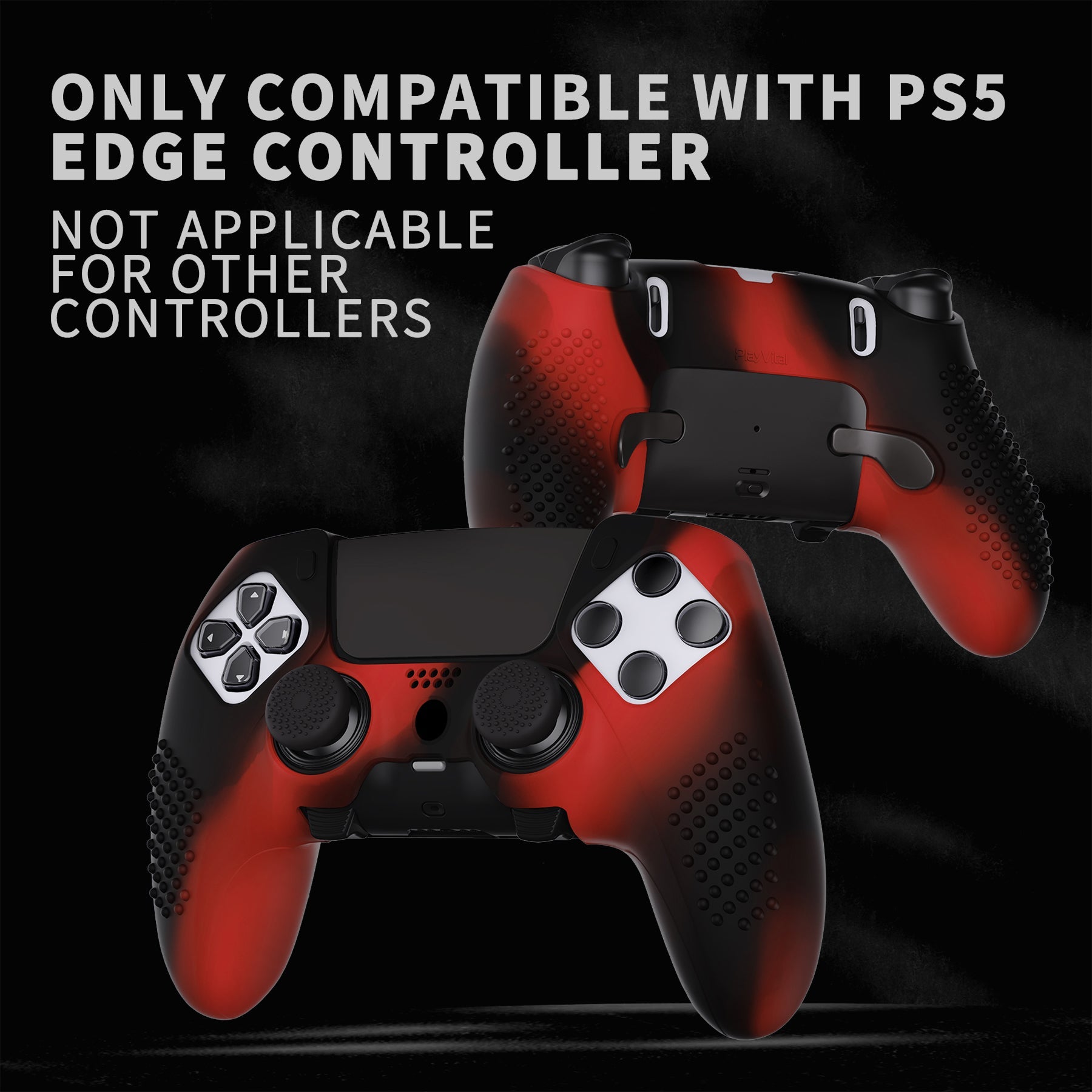 PlayVital 3D Studded Edition Anti-Slip Silicone Cover Case with Thumb Grip Caps for PS5 Edge Controller - Red & Black PlayVital