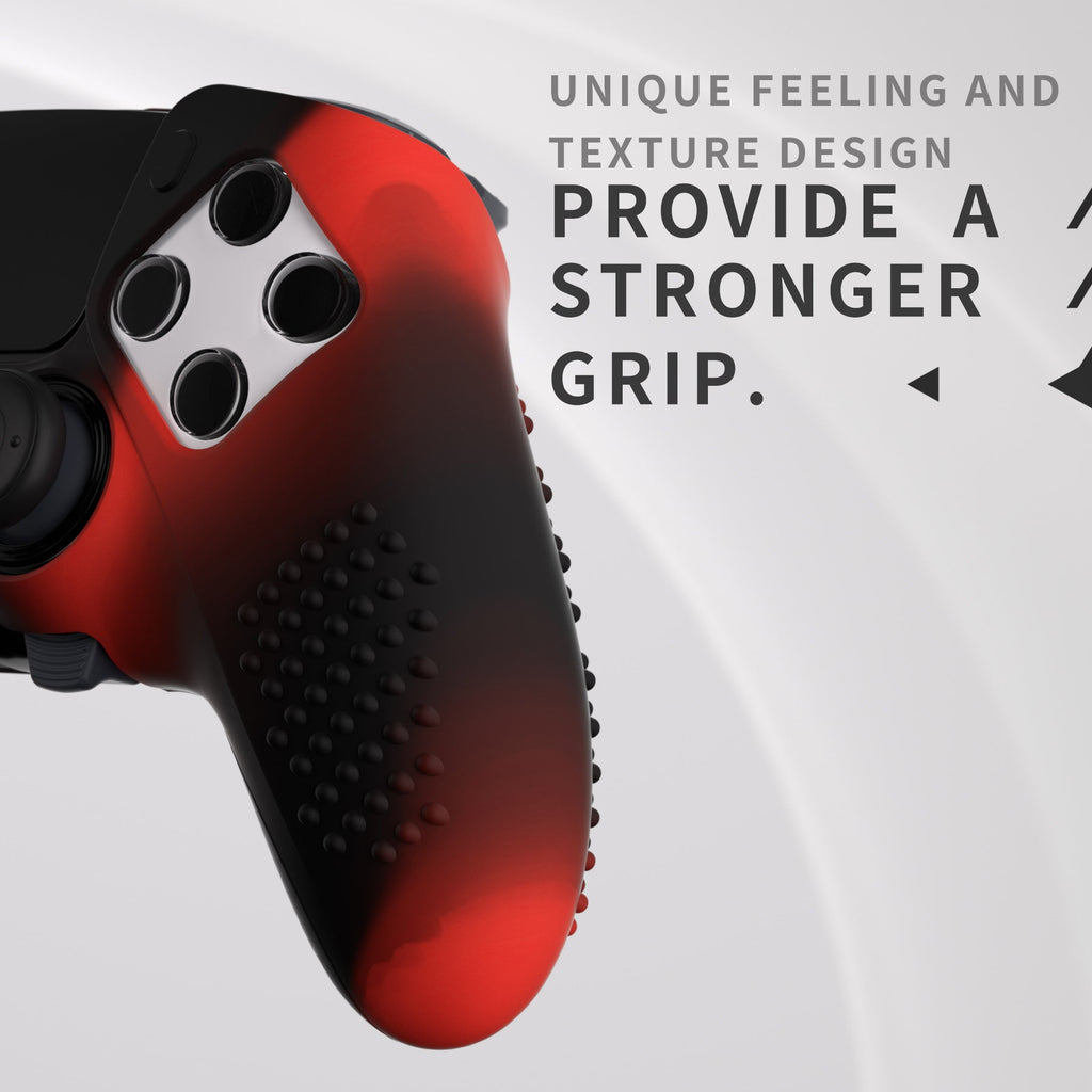 PlayVital 3D Studded Edition Anti-Slip Silicone Cover Case with Thumb Grip Caps for PS5 Edge Controller - Red & Black PlayVital